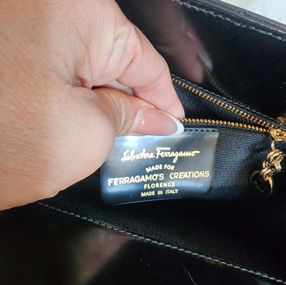 Salvatore Ferragamo Black Leather and Gold Lock Accents Handbag - Picture 11 of 15